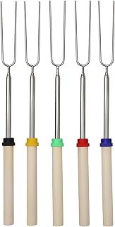 5 Pack Extendable Stainless Steel Roasting Sticks up to 32 Inches - For Barbecue Hot Dogs, Campfires and Fire Pits, Mix Color