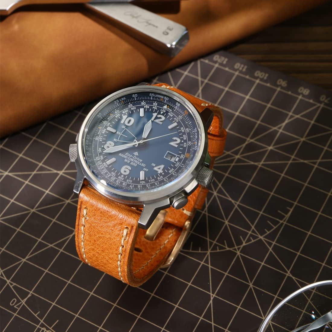 REZERO Watch Bands, Vintage Leather Watch Straps, Watch Bands with Deployment Clasp for Men - Light Brown Set of 2 – 22mm