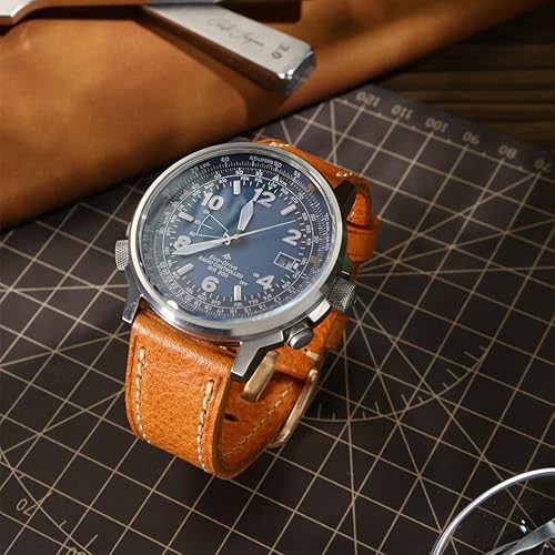 Miniatura 5 de REZERO Correa de reloj de cuero genuino hecha a mano, cuero curtido vegetal, correas de reloj enceradas con aceite de repuesto de 0.709 in, 0.748