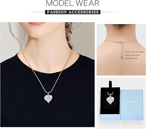 Miniatura 6 de Imrsanl Joyería de cremación para cenizas, collar de urna de corazón, colgantes, cenizas para mujeres, hombres, recuerdo familiar, ala de ángel