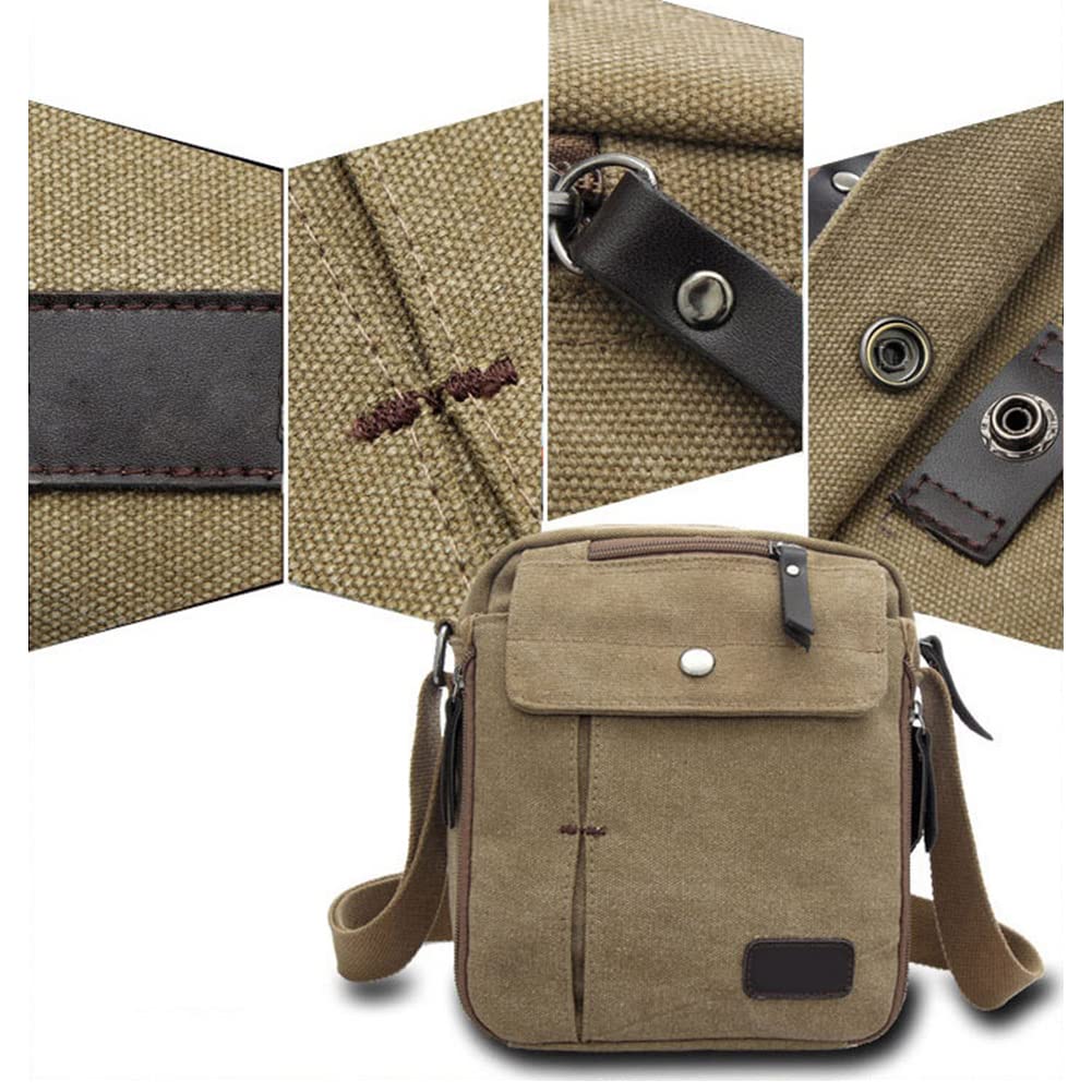 Sacoche Homme Sac Bandoulière en Toile Vintage Sac d'épaule Sac Pochette Loisirs Vacances Sacoche Besace Messenger Portable Multifonctionnel Sac Voyage Randonnée Sport Travail Scolaire