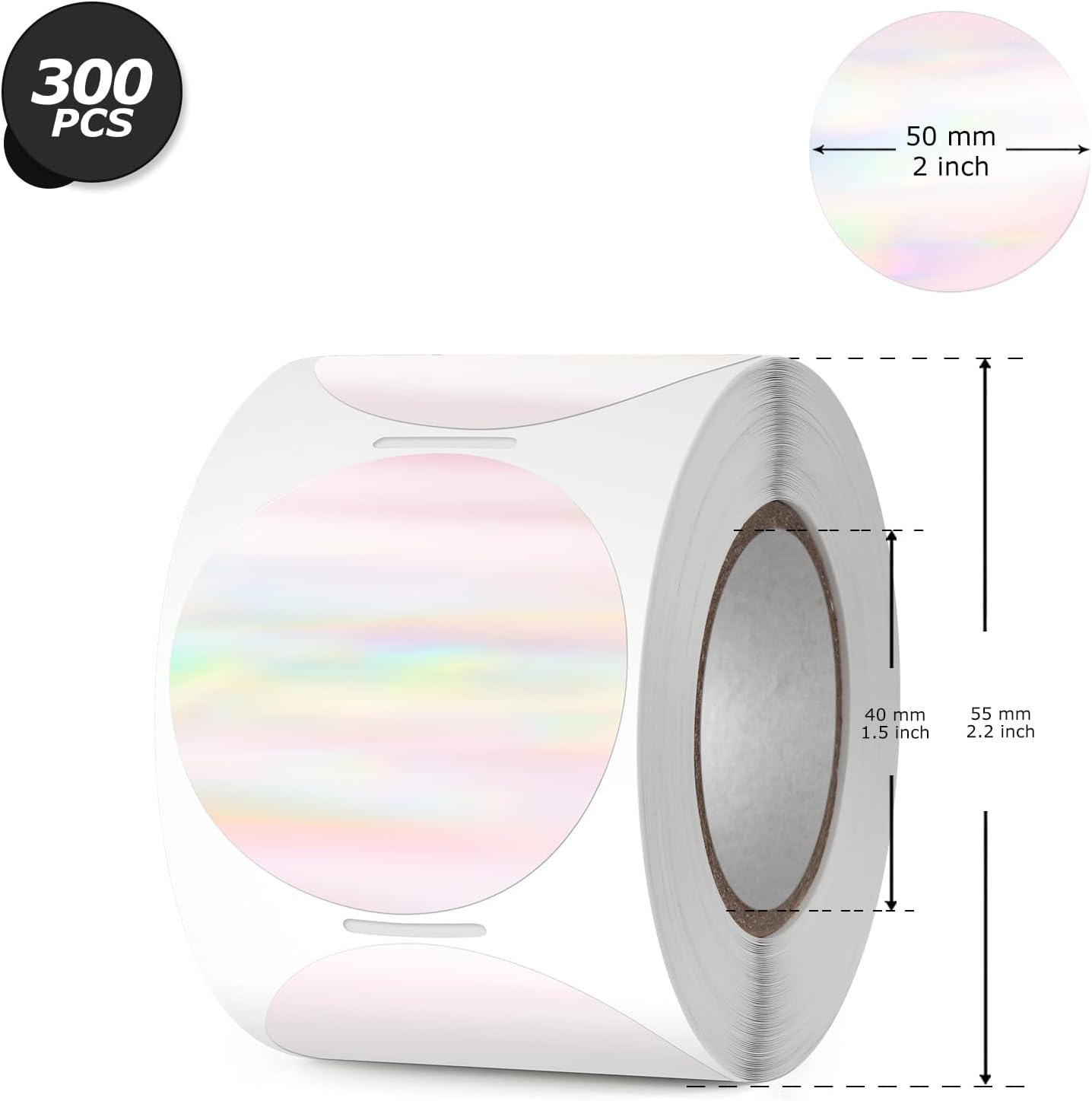 Thermal Labels Vinyl 2 Inch Holographic Rainbow & 1 × 3 Inch Clear Bundled