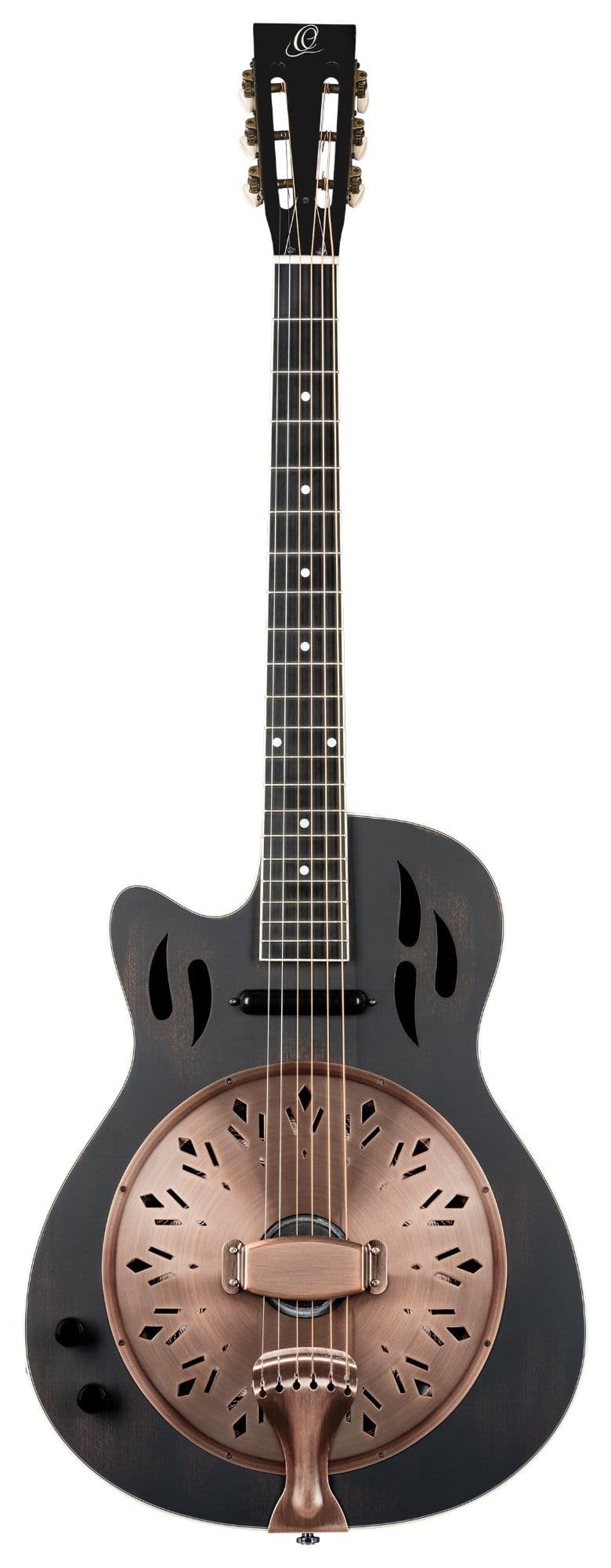 Ortega Guitars 6 String Americana Series Left-Handed Acoustic-Electric Resonator Guitar, Distressed Black (RRG40CE-DBK-L)