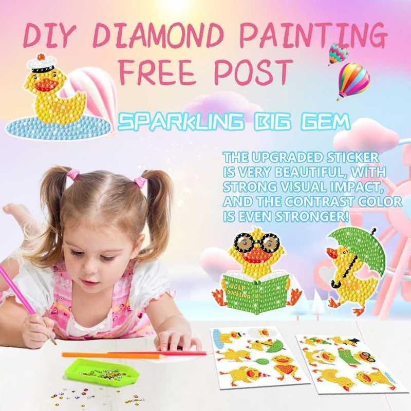 MEGZIHXN 5D DIY Diamond Art Stickers Paint by Numbers Art Handmade Craft,Little Yellow Reading Broken Shell Duck Playing with Water Mosaic Stickers Gift for Children Boys Girls Beginners image 2