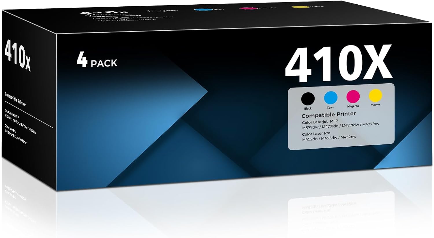 4-Pack 410A Toner Cartridge Set (With Chip) Compatible for HP 410A 410 CF410A Toner Work for Color Laser Jet Pro MFP M477fnw M477fdw Pro M452dn M452nw M452dw Printer (Black, Cyan, Magenta, Yellow)