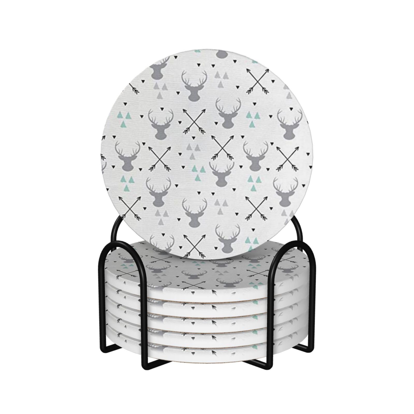 Dessous de verre en céramique lot de 6 avec support absorbant motif flèches