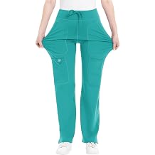 QBK Yoga Scrub Pants Women Mid Rise Yoga Work Pants- Five Pocket Cargo Scrub Pant