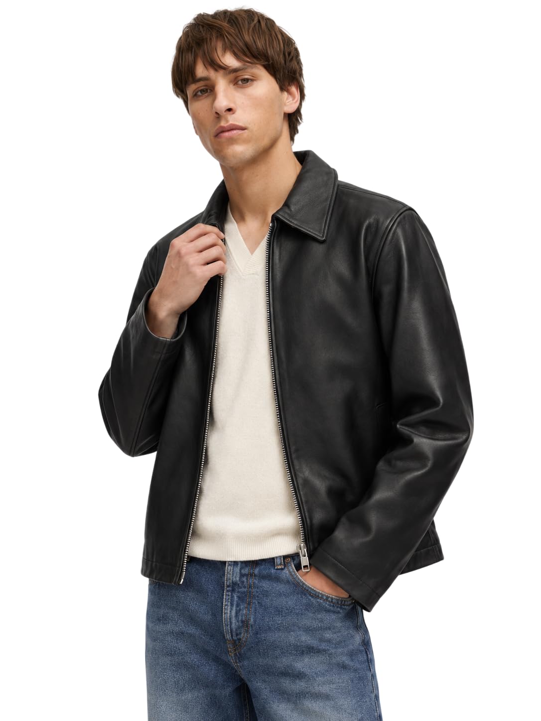 EXOTIX Black Boxy Crop Leather Jacket for Men - Image 1