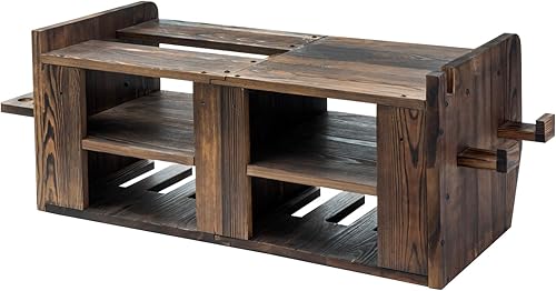 Miniatura 6 de MyGift Estación organizadora de herramientas eléctricas, estante de almacenamiento rústico de madera maciza quemada, 8 compartimentos para colgar