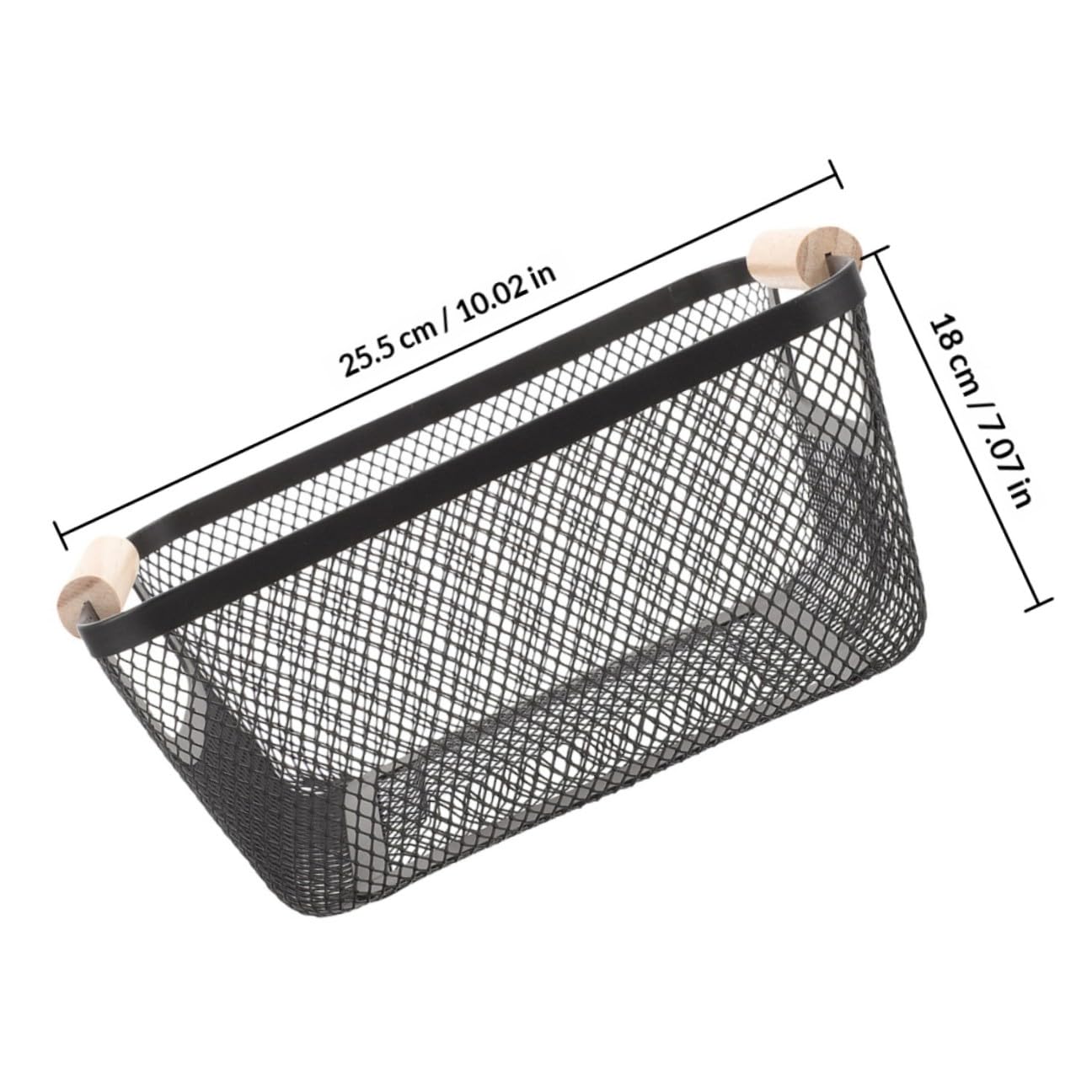 Healeved 2 Stück Drahtaufbewahrungskörbe aus Eisen mit Holzgriffen Stabil und Multifunktional für Küche und Schlafzimmer Nordisches Design Rechteckig Schwarz