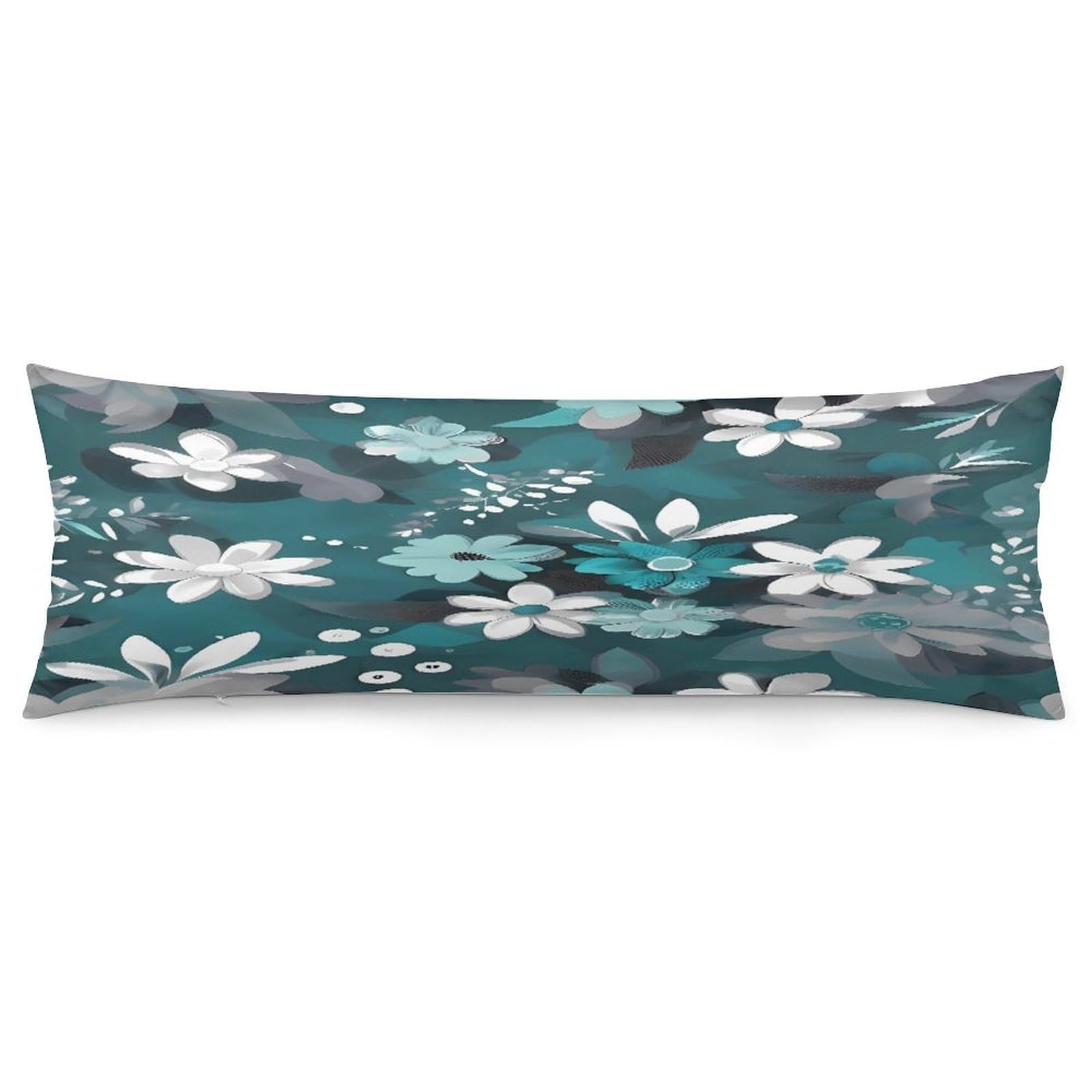 Teal Grey and White Floral_76917038 Throw Pillow Covers with Silent Zipper Polyester Pillow Protectors Removable Pillow Cases Soft Pillowcase Cozy Pillow Sham Cushion Cover for Sofa Car Bed 20"x54"