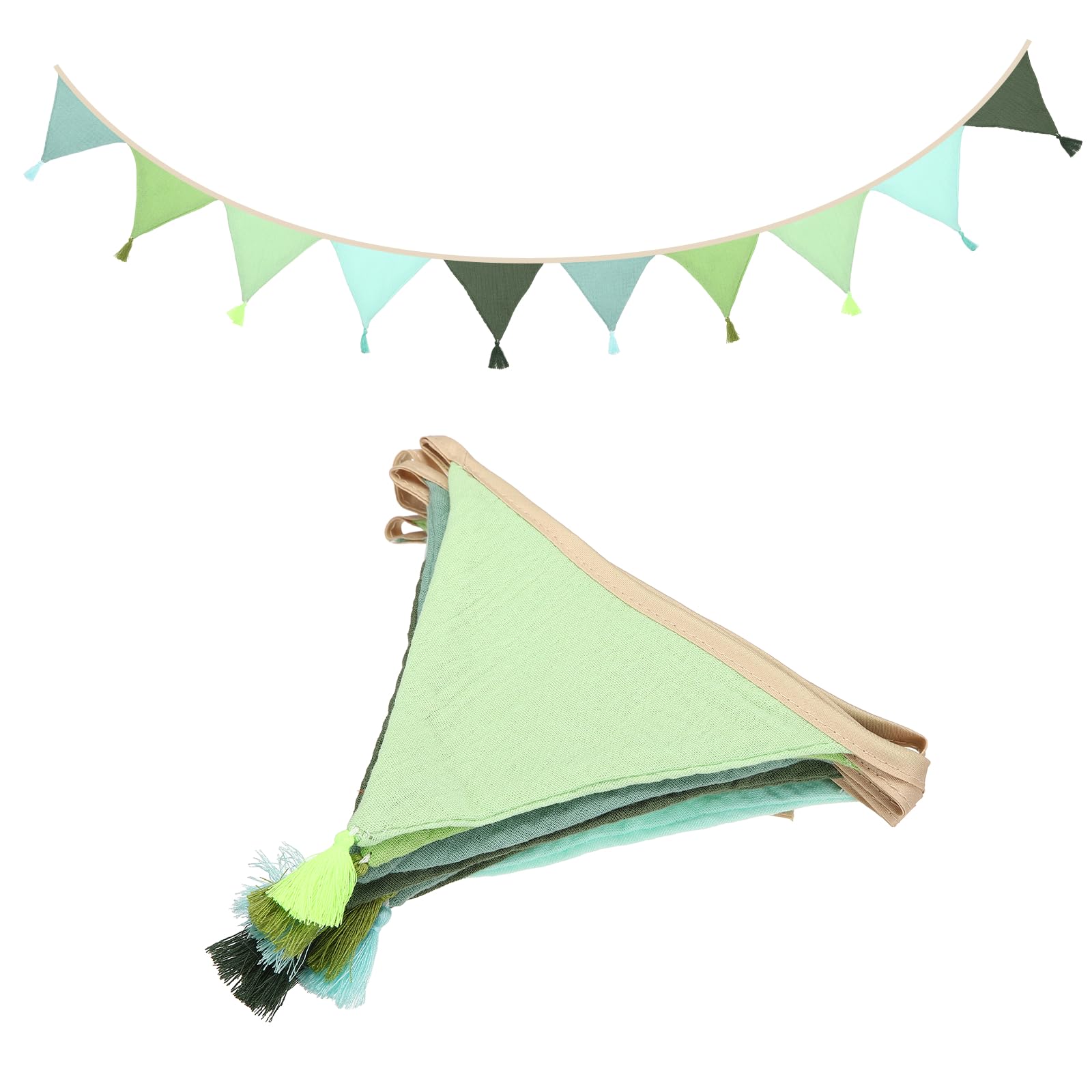 sourcing map 3.1m/10.2ft Fabric Pennant Banner, Nursery Pennant Banner Flags with Tassel Trim Bunting Garland Reusable Party Decoration Room Decor for Birthday, Green