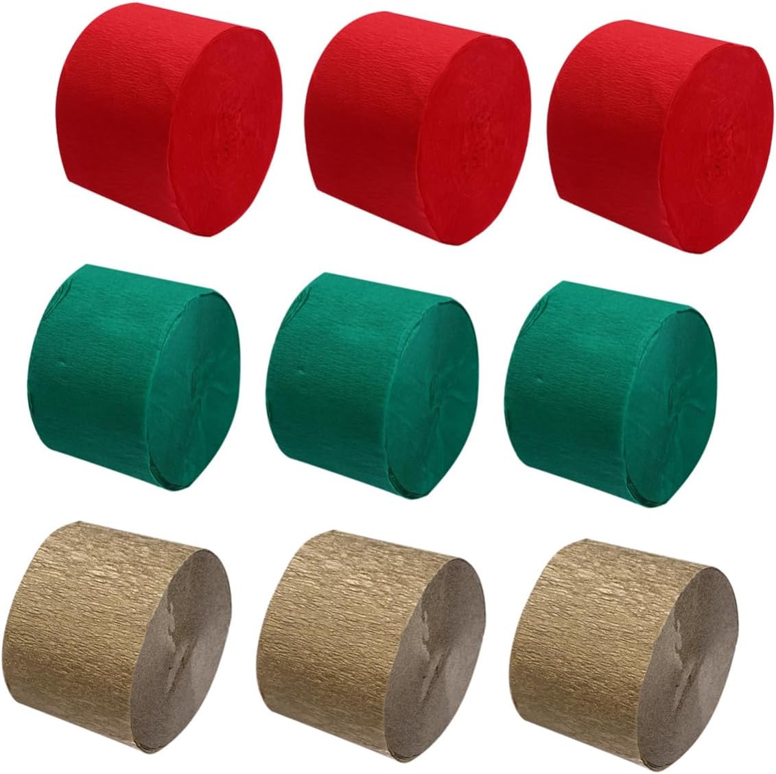 TOMETURE 9 Pcs Crepe Paper Roll Streamers for Party Decorations, 4.5cm X 25m, Red Green Gold Colorful DIY Craft Wrapping Tissue Paper for Halloween and Celebration Supplies