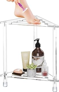 FEXIA Shower Foot Rest for Shaving Legs, 14in Waterproof Corner Shower Stool with Storage Shelf, Acrylic Heavy Duty Shower Stool for Inside Shower