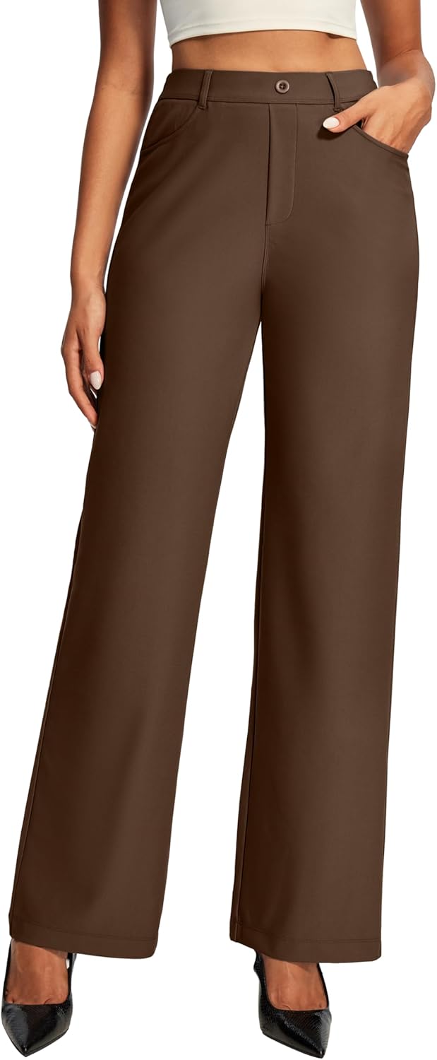 Ewedoos Women Wide Leg Stretchy Dress Pants High Waisted Work Pants Pull on Business Casual Outfits Slacks Office Trousers