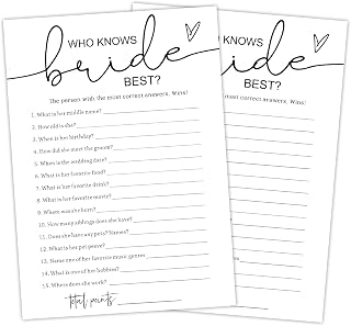 Who Knows The Bride Best - Wedding Bridal Shower Game, Bachelorette Party Wedding Shower Favors, 30 Game Cards, Engagement Party Games Activity Supplies, Wedding Games for Reception -L842
