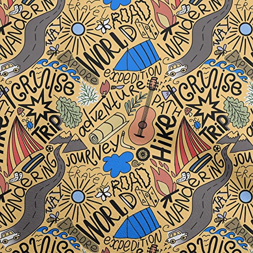 oneOone Cotton Flex Yellow Fabric Writing World Trip Doodle Craft Projects Decor Fabric Printed By The Yard 40 Inch Wide