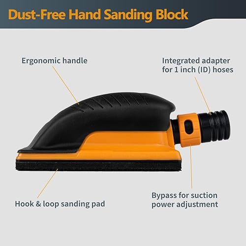 Miniatura 3 de POWERTEC Bloque de lijado con puerto de recolección de polvo de 1 pulgada de diámetro exterior y almohadillas de lijado de gancho y bucle surtidas