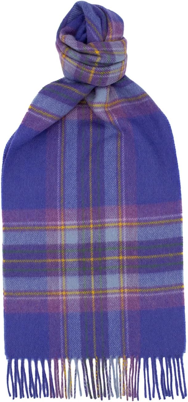 100% Cashmere Scarf 64.9X9.8IN Classic Check Brushed Purple Lil Ye - Made In Scotland