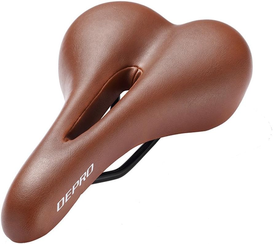 UNISTRENGH Vintage Bike Saddle Brown Leather Hollowed Retro Bicycle Suspension Cruiser Seat Classical Breathable Comfort Cycling Foam Padded Cushion