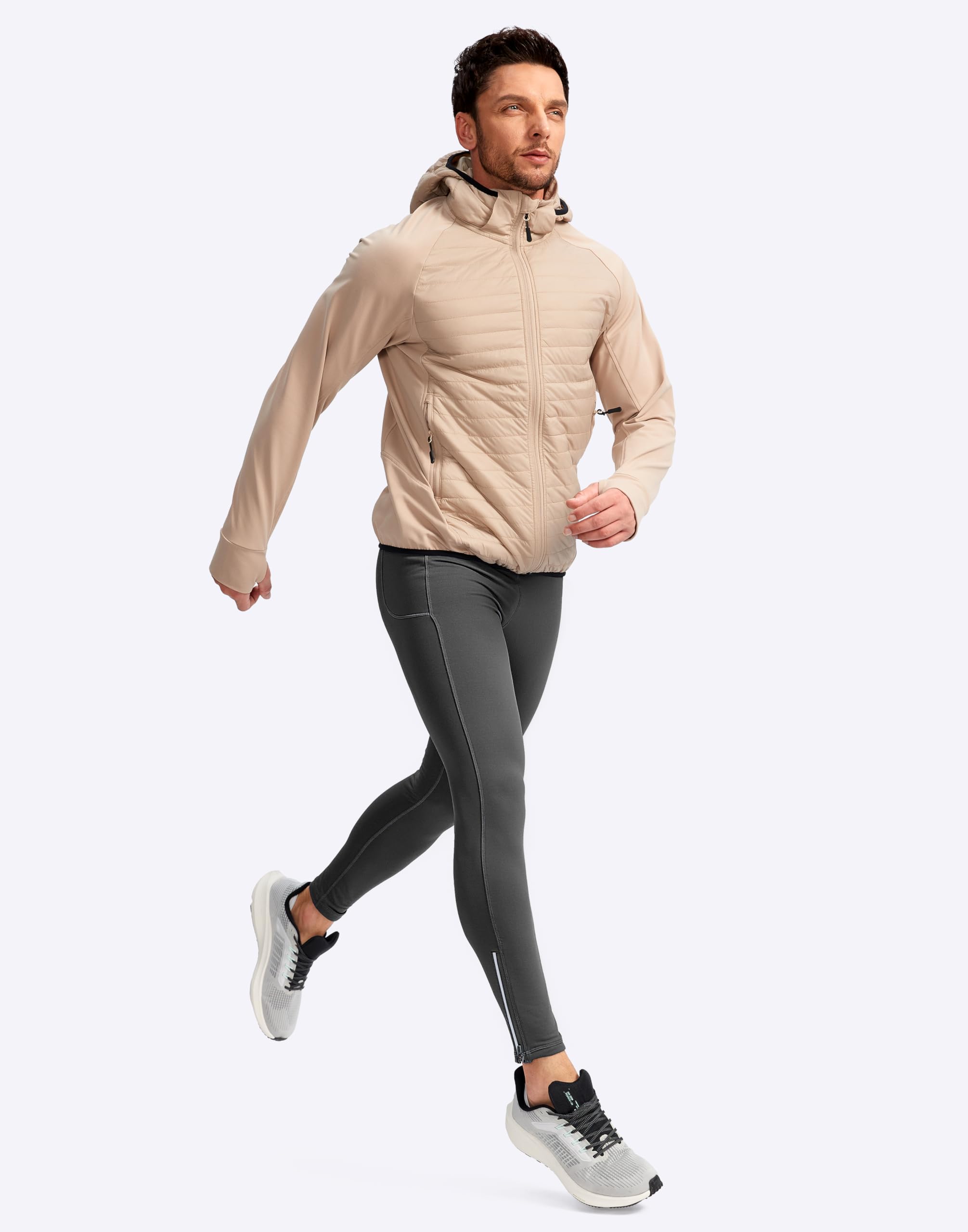 Pudolla Collant thermique de course à pied pour homme avec 3 poches à fermeture éclair pour entraînement, cyclisme, randonnée, jogging