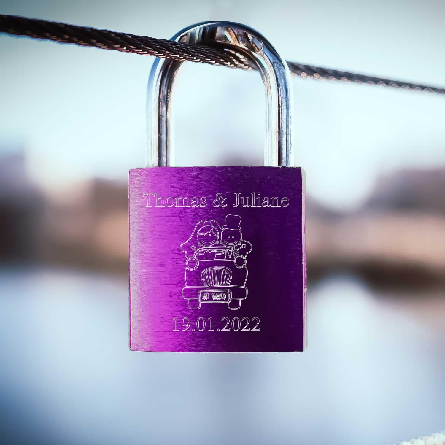 Ligne Cadenas D'amour En Violet Avec Gravure – Serrure Avec 2 Clés