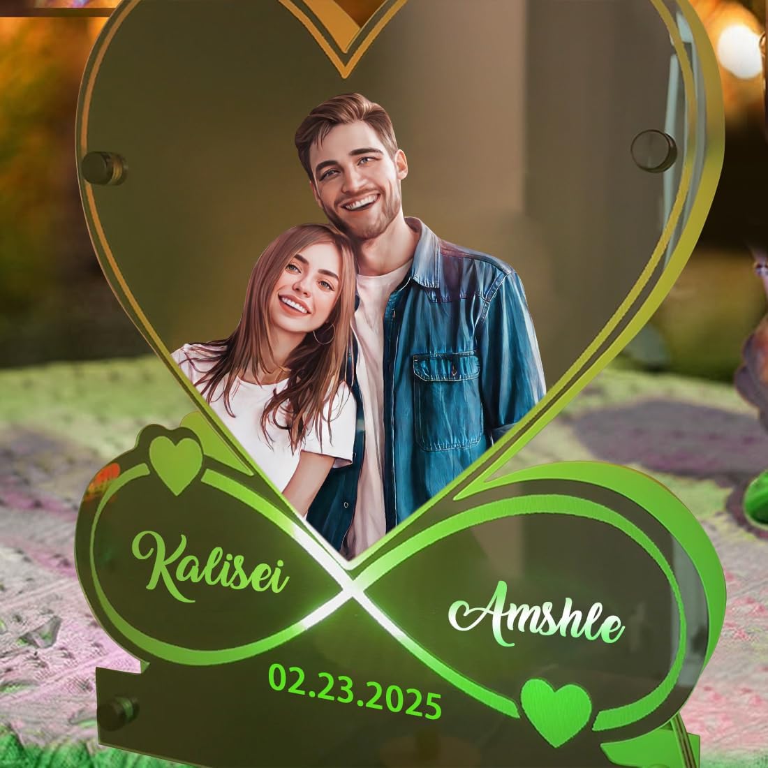 Personalized Couple Photo Infinity Symbol Mirror Lamp Custom Photo Couple Name Date Mirror Neon Sign Wall Art Decorion Gift for Valentine's Day Anniversary Birthday Wedding Wife Husband (Style 10)