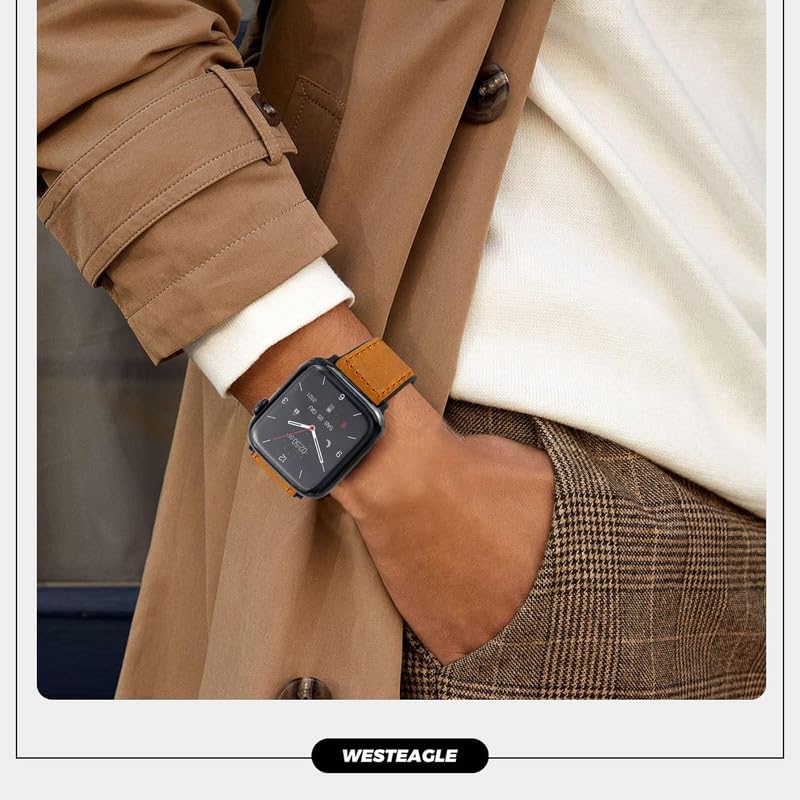 Image of Magnetic Leather Bands Compatible with Apple Watch 49mm 46mm 45mm 44mm 42mm | Genuine Leather with Magnetic Buckle for iWatch Ultra 2 Ultra SE Series 10 9 8 7 5 4 3