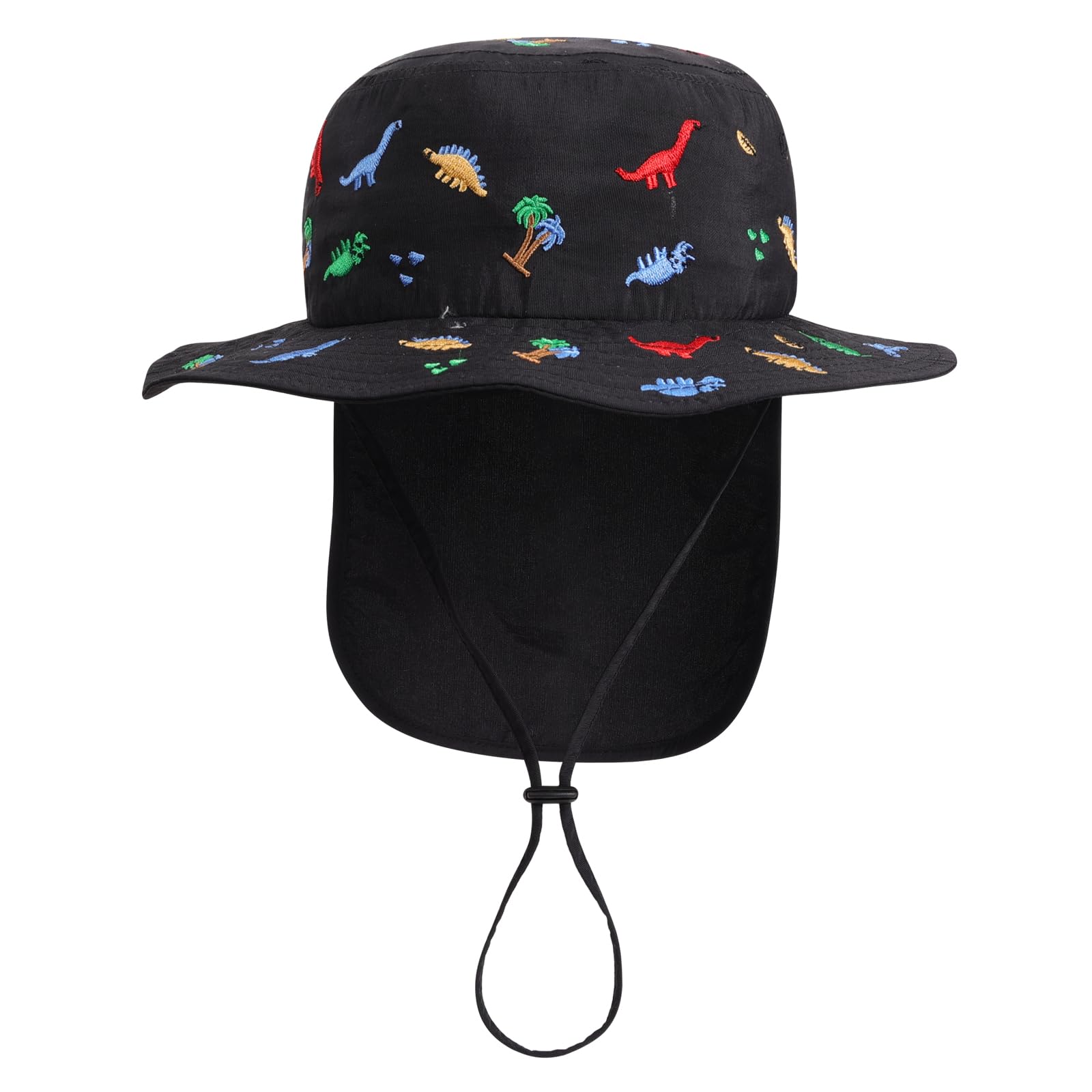 JUPSK Sombrero de Sol Bebé Niños Pequeños Verano Gorro Bucket Sun Hat UPF 50+ Protección Gorra de Playa Negro Dinosaurios para Niños y Niñas de 1 a 4 años