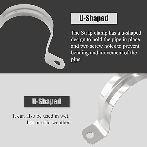Miniatura 3 de 50 abrazaderas de conducto de 2 pulgadas, correa de tubo de acero inoxidable con dos agujeros en U, kit surtido de clips de tensión de abrazadera de