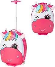DREAMADE Valise 16” Enfant à Coque Dure avec 2 Roues Clignotantes,Bagage Cabine à roulettes avec Poignée Télescopique,Valise de Voyage Légère pour Garçon et Fille 3-10 Ans (Cheval)