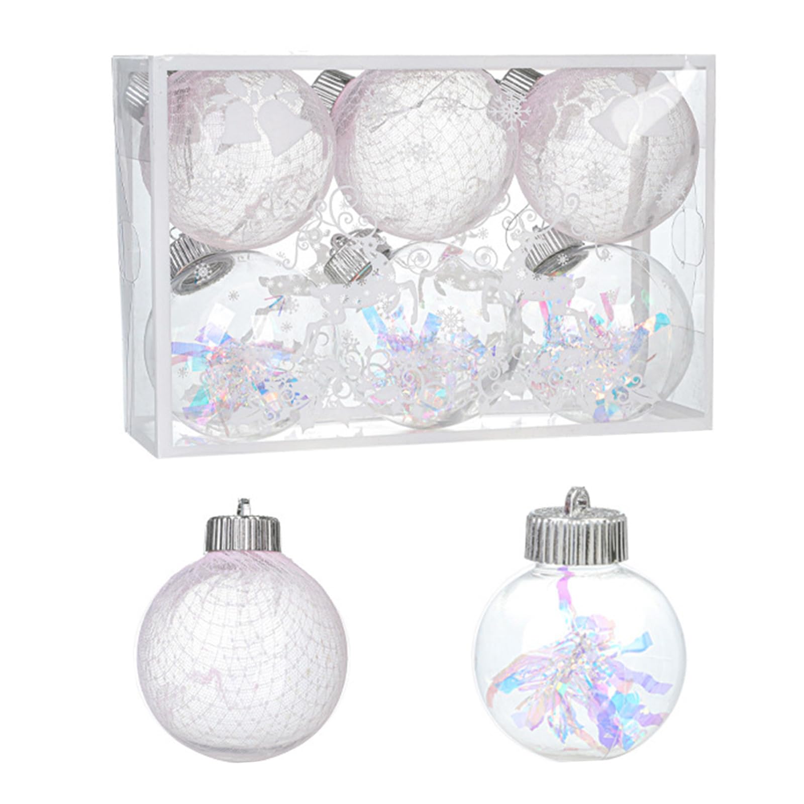 Buxuaaaa F 6Pcs / Pack Meshes Ribbon Sphere Christmas Tree Hanging Decorations Or Christmas Celebration Decorative Baubles