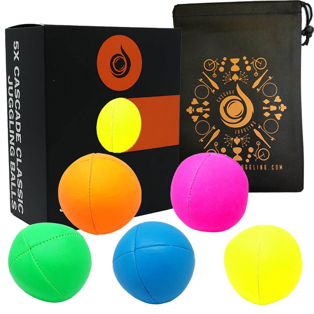 5 x Pro 115g Cascade Neon Classic Thud Juggling Balls & Bag - Set of 5 Juggling Balls (Neon Mix)