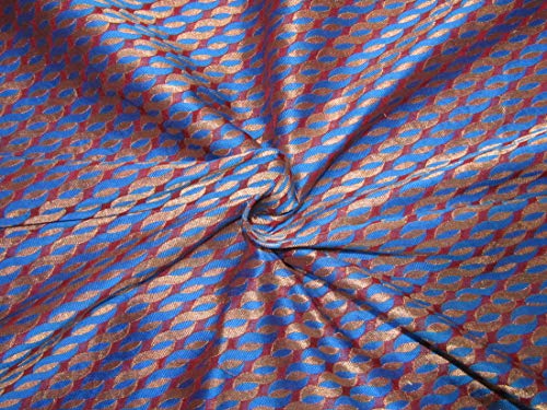 Tissu de brocart de soie semi-transparent rouge bleu doré au mètre BRO237