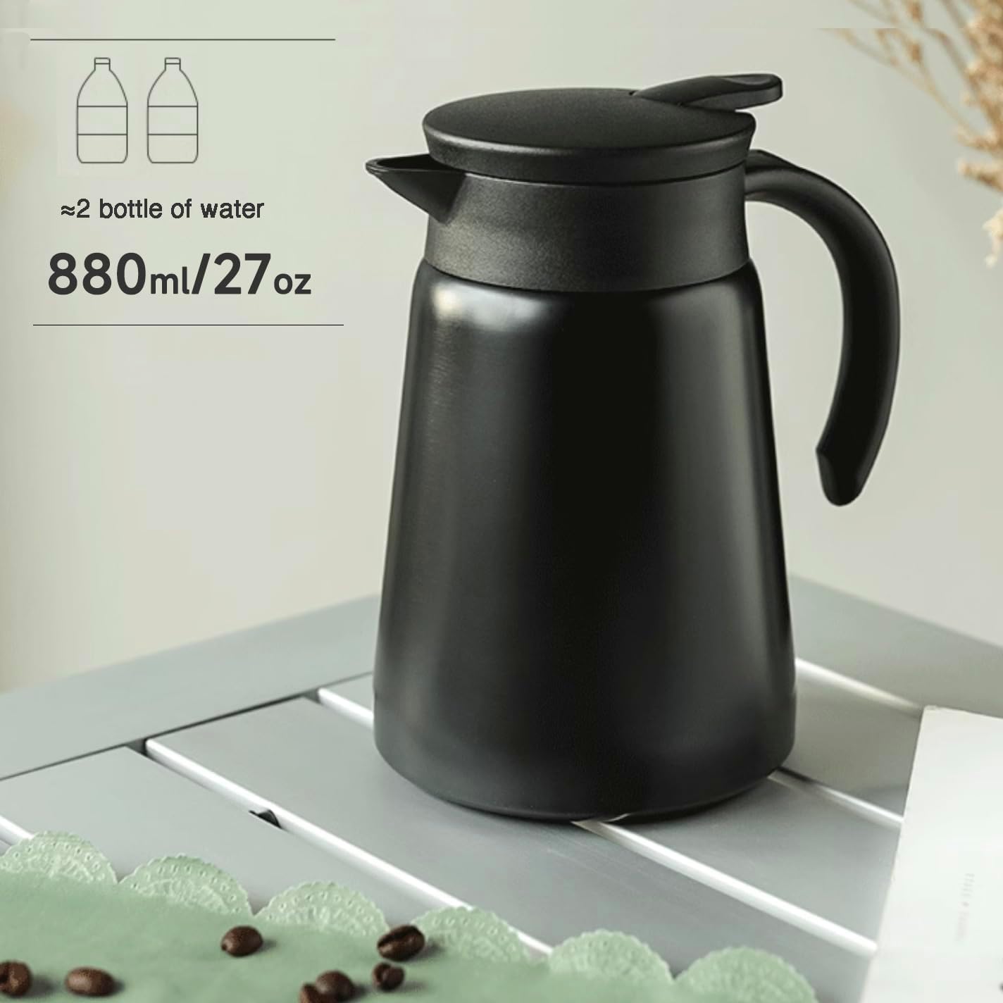 Mini Stainless Steel Thermal Carafe Coffee, 30 oz Tea Pot Double Wall Vacuum Insulated with Handle and Lid (black) - Image 6