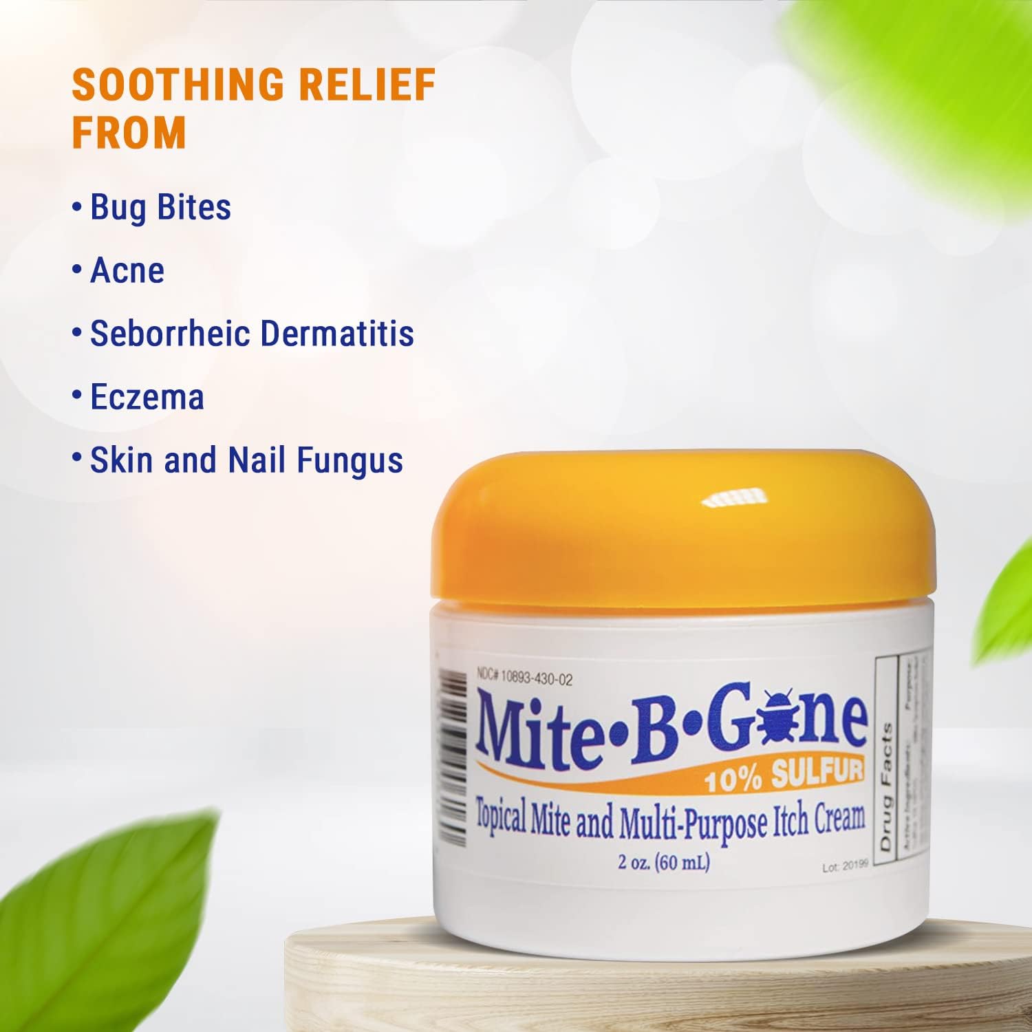 All Natural Bug Bite Itch Relief by Mite-B-Gone - Anti Itch Sulfur Cream for Insect & Mosquito Bites, Itching, Discomfort & Redness | Safe for Kids & Adults | Fast & Effective for All Skin Types | 2oz : Health & Household