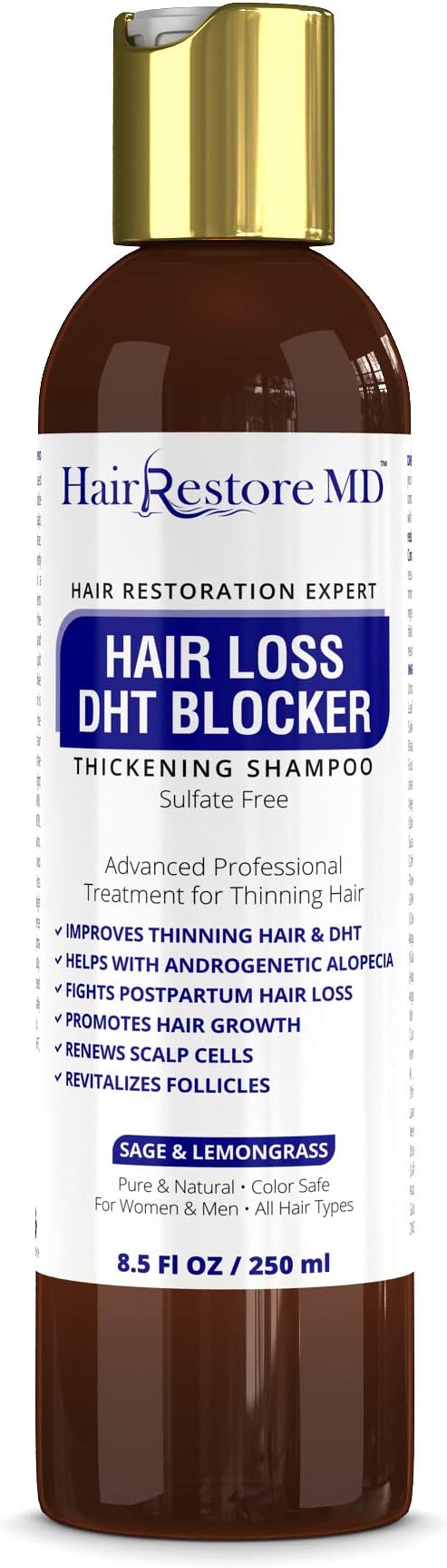 Hair Loss DHT Blocker Shampoo with Sage & Lemongrass, Biotin Volumizing Caffeine Shampoo for Hair Regrowth and Thickness, Sulfate-Free for Men & Women