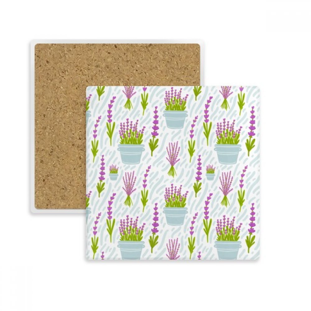 Porte-tasse lavande pierre absorbante dessous-de-verre carré plante multicolor