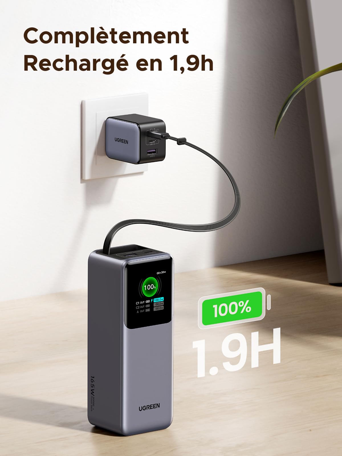UGREEN Nexode Pro 165W Batterie Externe 20000mAh Power Bank USB C PD 100W