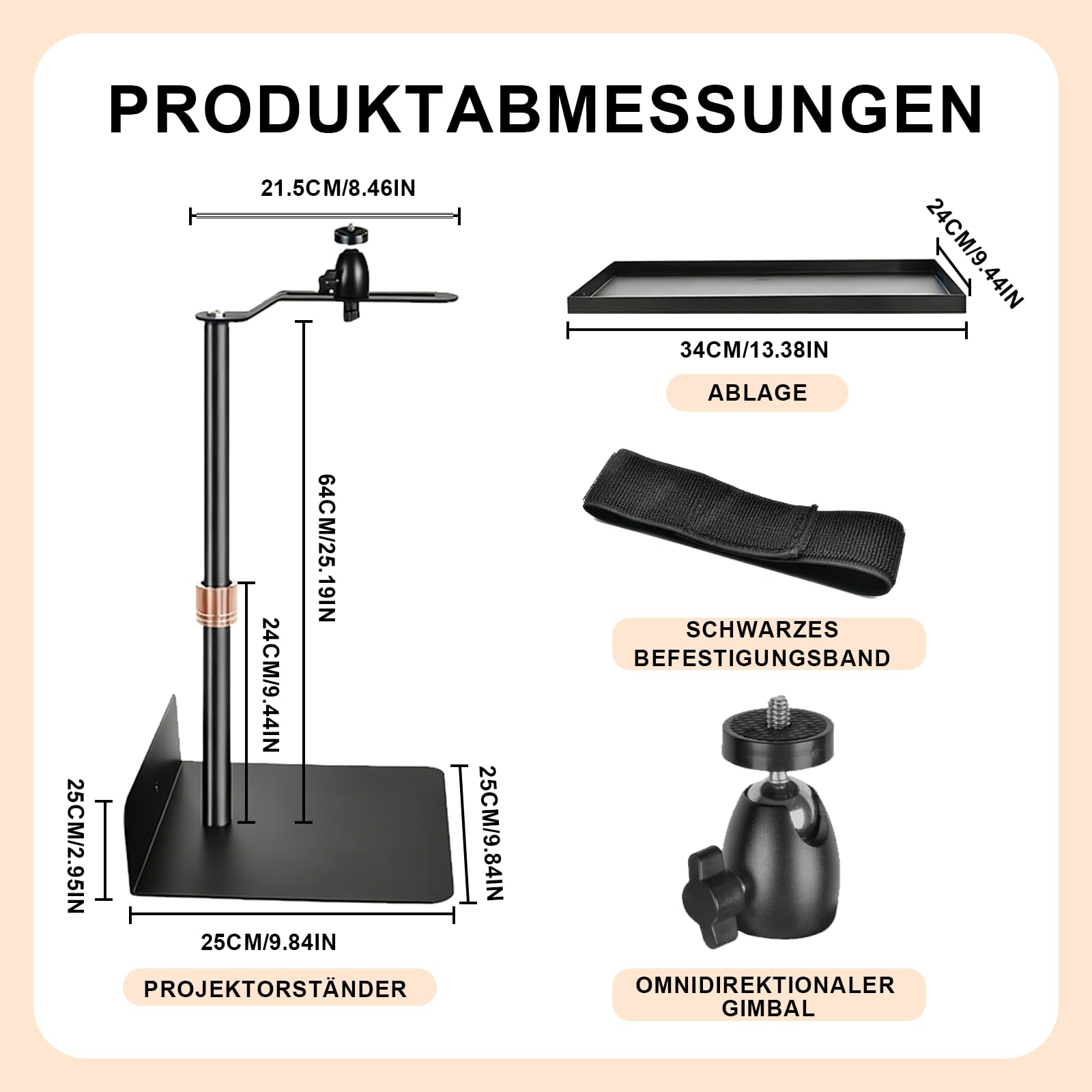 Projektorhalterung für Bett und Sofa, Verstellbare Ständerlänge 24-64 cm mit 360°Drehwinkel, Verstecktes Design Bed Sofa Beamer Halterung, Kompatibel mit 99% Projektoren, XGIMI, Nebula, VANKYO, Epson