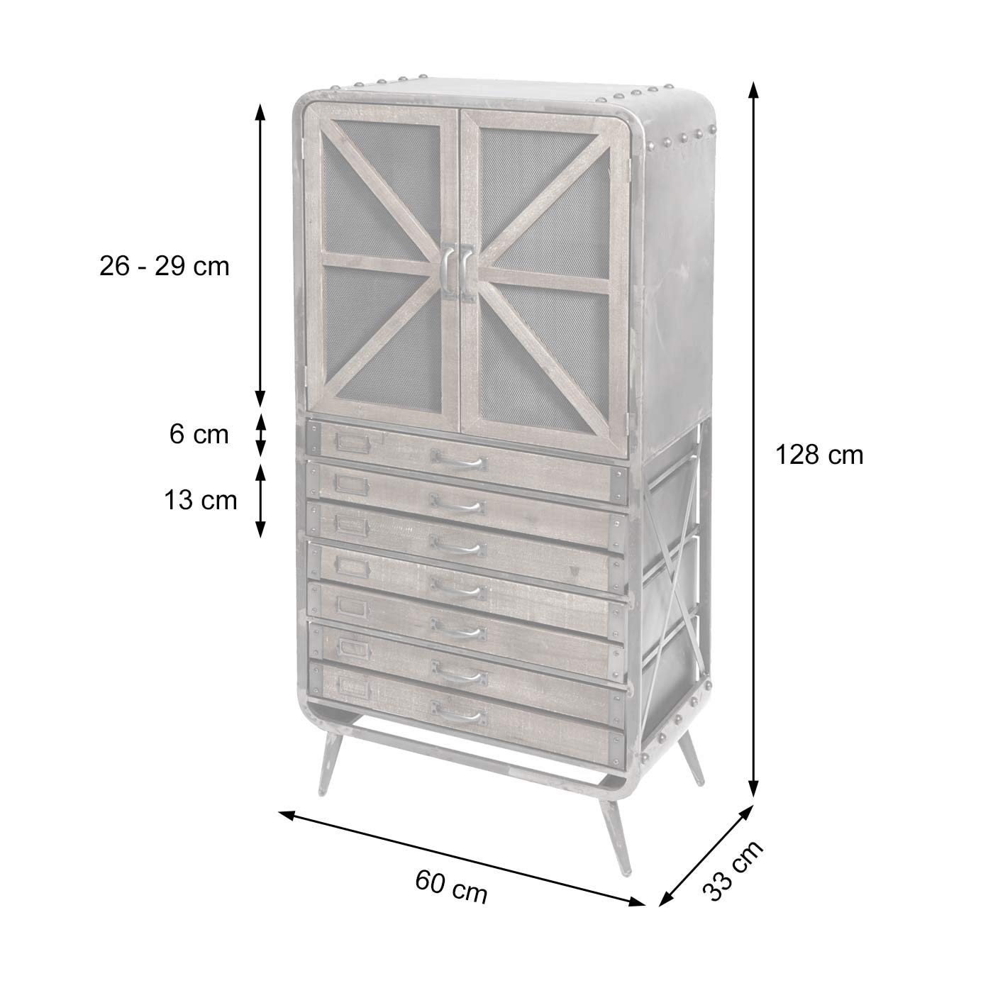 Mendler Hochschrank HWC-F91, Apothekerschrank Wohnzimmerschrank, Industrial Tanne Holz Metall 128x60x33cm, braun-schwarz