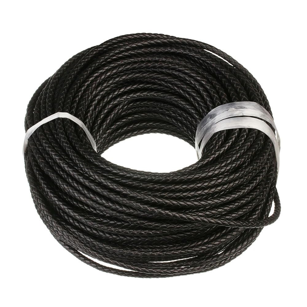 Pleciony sznur skórzany, opakowanie 2 szt. 1 m okrągły pleciony wielokolorowy sznurek 6 mm do samodzielnego tworzenia biżuterii(Black)