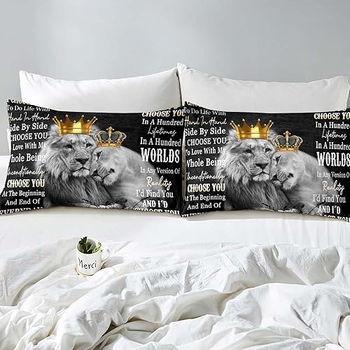 Miniatura 4 de LUVIVIHOME Juego de funda de edredón de 3 piezas, tamaño matrimonial, color negro, tamaño King y Queen, diseño de animales de safari, para parejas,