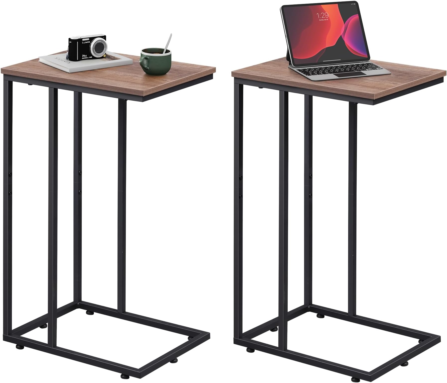 WLIVE 2-Tier End Table Set of 2, Brown
