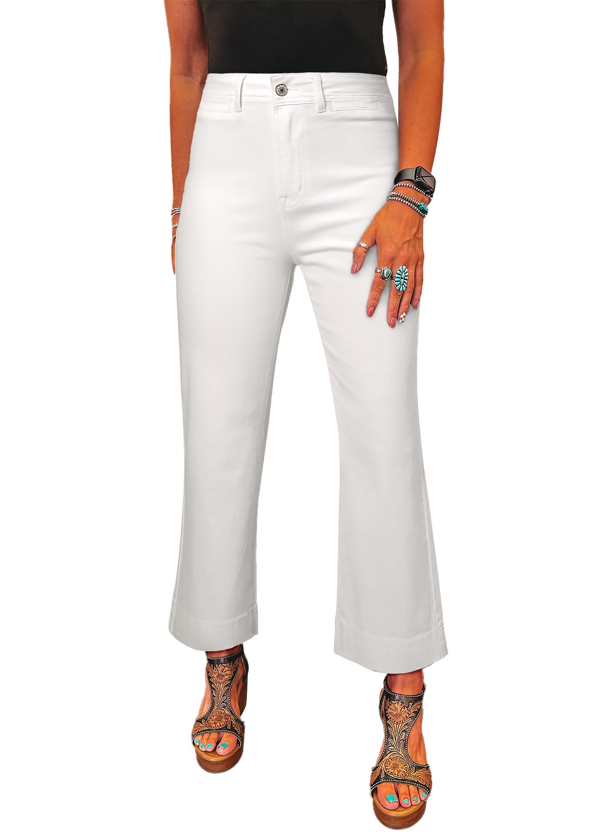 SHEWIN Wide Leg Jeans for Women Trendy High Waisted Flare Jeans Stretchy Straight Leg Ankle Denim Pants with Pockets