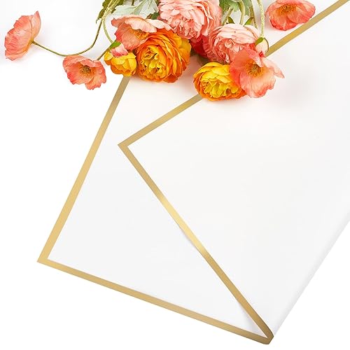 Miniatura 70 de 20 hojas de papel de regalo de flores blancas, papel de regalo de flores blancas, impermeable, con borde blanco, suministros de floristería