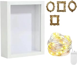 3D Shadow Box Frame Deep Display Box with String Lights 25x25cm Display Case Memento Keepsake Storage Boxes for Pictures F...