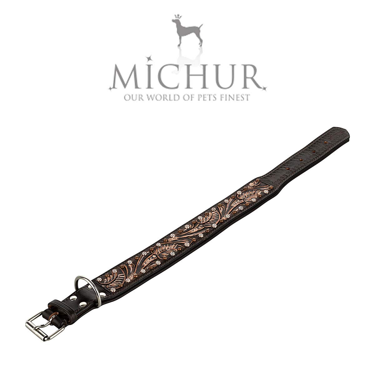 MICHUR Joris Collier pour Chien Collier en Cuir Collier pour Chien Cuir Noir Marron avec Rivets Ronds et Galets Disponibles en différentes Tailles