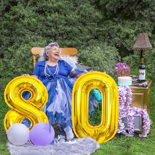 Image of Gold Number Balloons Birthday Balloons - Giant Gold Number 80 Balloon 40 inch, Numbers Balloon 10th Birthday Decorations, Gold Party Supplies for Women Men