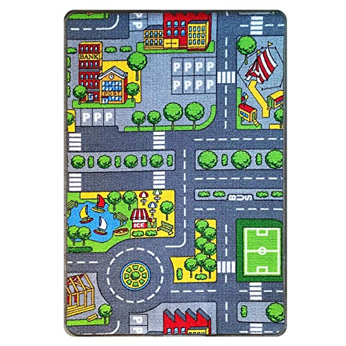 Alfombra de Juego Infantil. Alfombrilla Antideslizante, Decorativa y de Juegos, con Circuito de Carretera en Ciudad. Tapete Decorativo y de Juegos para Bebés, Niños y Niñas Cover